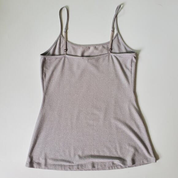 Express Silver Metallic Knit Cami Tank Top Scoop Neck Spaghetti Strap Fairy Glam - Picture 2 of 11
